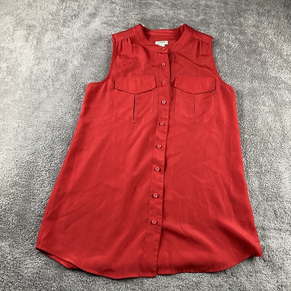 J. Crew Sleeveless Tank Top Blouse Womens Size 0 Red Button Down